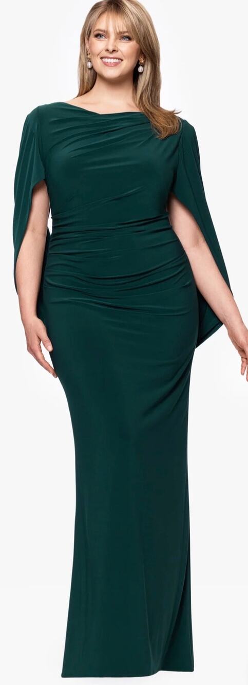 Betsey Adams Plus Miriam Long Jersey Draped Back Gown Dress Forest Green 16W